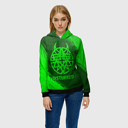 Толстовка-худи женская Disturbed - green gradient, цвет: 3D-черный — фото 2