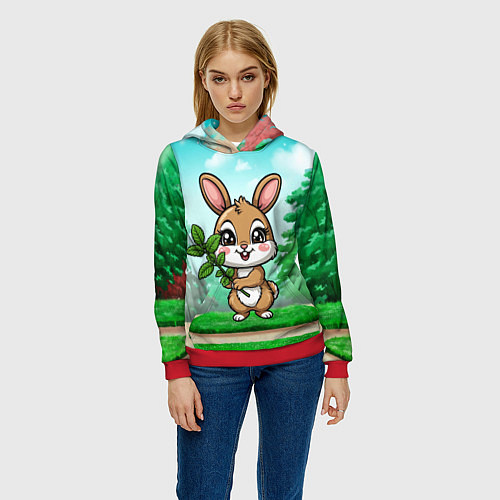 Женская толстовка Зайчик с мятой / 3D-Красный – фото 3