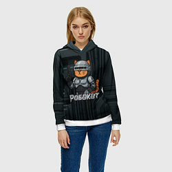 Толстовка-худи женская Робокот - робот полицейский, цвет: 3D-белый — фото 2