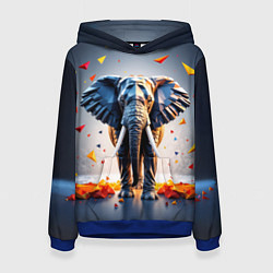 Толстовка-худи женская Геометрический слон и цветные полигоны, цвет: 3D-синий