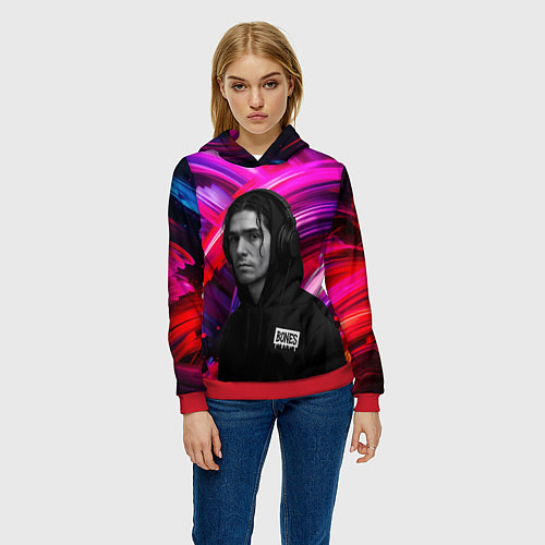 Женская толстовка Bones в наушниках / 3D-Красный – фото 3