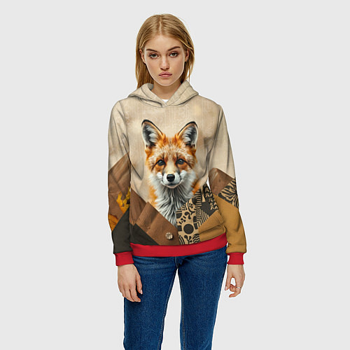 Женская толстовка Удивительный рыжий лисёнок / 3D-Красный – фото 3