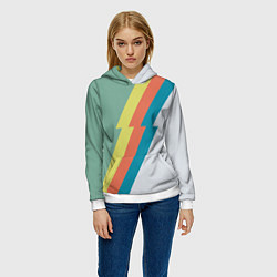 Толстовка-худи женская Рок молния Боуи весенняя палитра, цвет: 3D-белый — фото 2