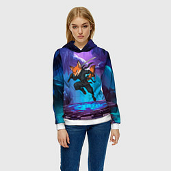 Толстовка-худи женская Лис ниндзя в прыжке, цвет: 3D-белый — фото 2