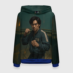 Толстовка-худи женская Игрок 218 в боевой стойке, цвет: 3D-синий