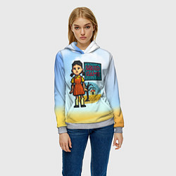 Толстовка-худи женская Игра в кальмара пиксельный стиль, цвет: 3D-меланж — фото 2