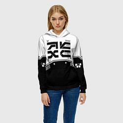 Толстовка-худи женская Кибер текстура - черно белая, цвет: 3D-черный — фото 2