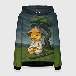 Толстовка-худи женская Утенок самурай - медитация, цвет: 3D-черный