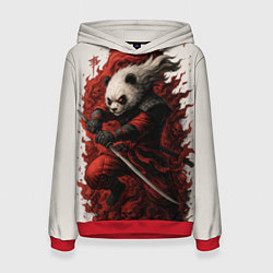 Толстовка-худи женская Демоническая панда самурай - нейроарт, цвет: 3D-красный