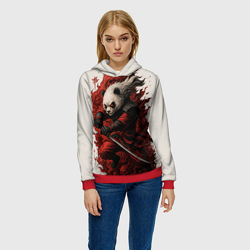 Женская толстовка Демоническая панда самурай - нейроарт / 3D-Красный – фото 3