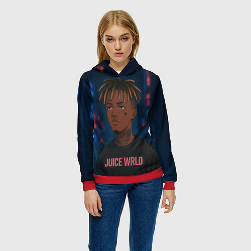 Женская толстовка Juice WRLD - Неоновый аниме арт / 3D-Красный – фото 3