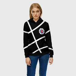 Толстовка-худи женская Клипперс - текстура черного мяча, цвет: 3D-черный — фото 2