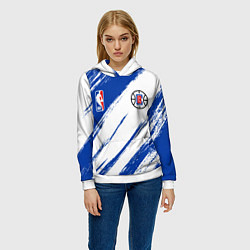 Толстовка-худи женская Клипперс - синяя краска, цвет: 3D-белый — фото 2