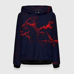 Толстовка-худи женская Lightning red glow, цвет: 3D-черный