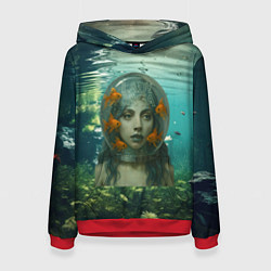 Толстовка-худи женская Леди Гага под водой в аквариуме, цвет: 3D-красный