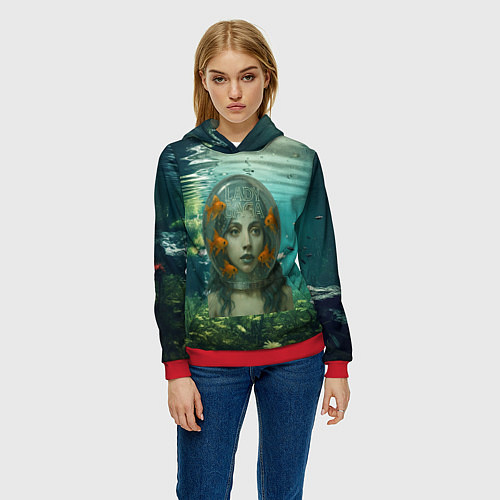 Женская толстовка Леди Гага под водой в аквариуме / 3D-Красный – фото 3