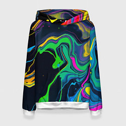 Толстовка-худи женская Разводы и переливы разноцветной краски, цвет: 3D-белый