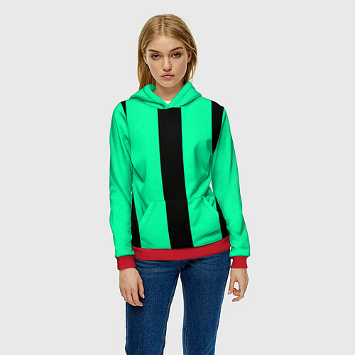 Женская толстовка Color turquoise black line / 3D-Красный – фото 3