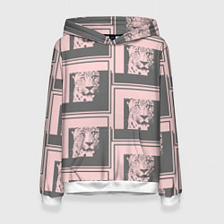 Толстовка-худи женская Леопард в рамке, цвет: 3D-белый