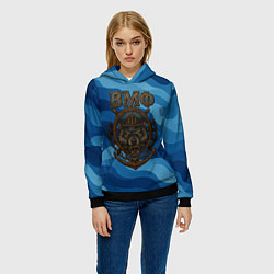 Толстовка-худи женская ВМФ агрессивный русский волк, цвет: 3D-черный — фото 2