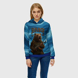 Толстовка-худи женская ВМФ Медведь с АК-47, цвет: 3D-синий — фото 2
