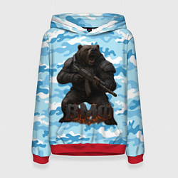 Толстовка-худи женская ВМФ злой медведь с автоматом, цвет: 3D-красный