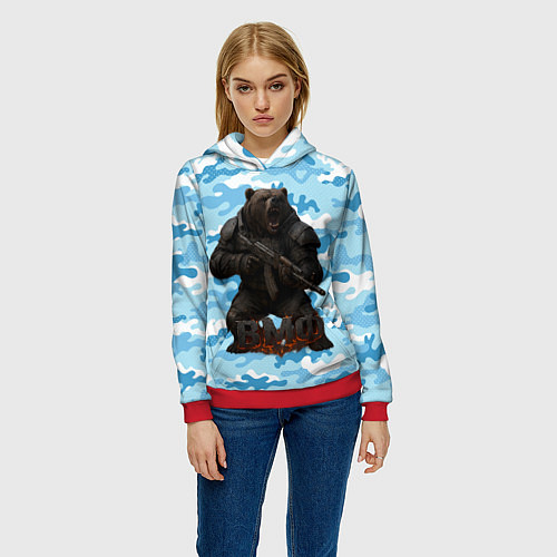 Женская толстовка ВМФ злой медведь с автоматом / 3D-Красный – фото 3