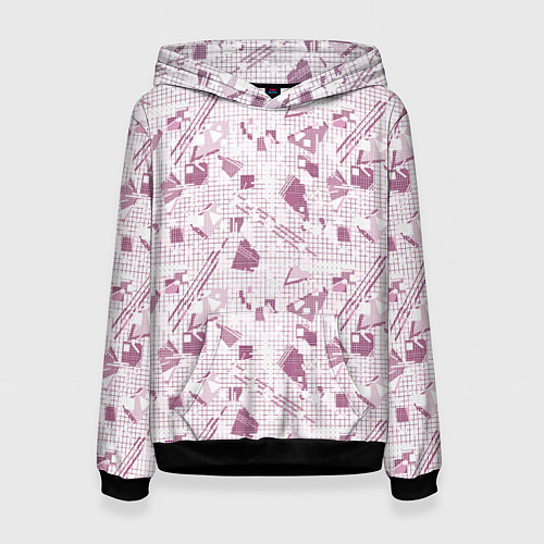 Женская толстовка Мемфис бордовый на белом геометрический клетчатый / 3D-Черный – фото 1