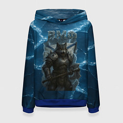 Толстовка-худи женская ВМФ Волк на фоне льда, цвет: 3D-синий