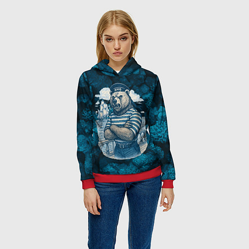 Женская толстовка Медведь ВМФ в тельняшке / 3D-Красный – фото 3