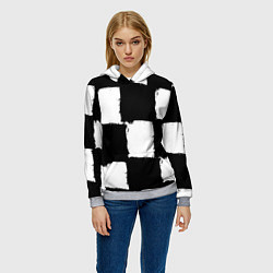 Толстовка-худи женская Черные квадраты в виде шахматной доски, цвет: 3D-меланж — фото 2