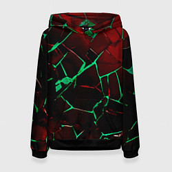 Толстовка-худи женская Битые плиты тёмно-красный с зелёным, цвет: 3D-черный