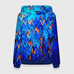 Толстовка-худи женская Сине-голубой стекающая абстракция, цвет: 3D-синий