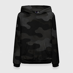 Толстовка-худи женская Черно-серая текстура камуфляжа, цвет: 3D-черный
