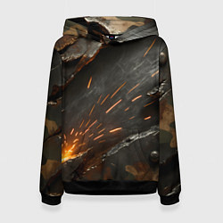 Толстовка-худи женская Искры метала под камуфляжем, цвет: 3D-черный
