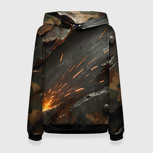 Женская толстовка Искры метала под камуфляжем / 3D-Черный – фото 1
