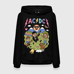 Толстовка-худи женская ACDC, мультяшный стиль, цвет: 3D-черный