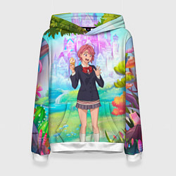 Толстовка-худи женская Дандадан Сиратори Айра держит мороженое, цвет: 3D-белый
