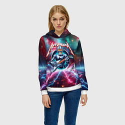 Толстовка-худи женская Гитарист Бендер рок группы Футурама, цвет: 3D-белый — фото 2