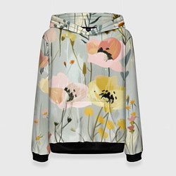 Толстовка-худи женская Цветы и цветочки, цвет: 3D-черный