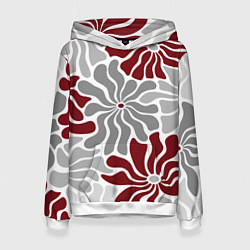 Толстовка-худи женская Цветы cherry and grey pattern, цвет: 3D-белый