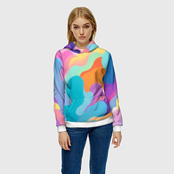 Толстовка-худи женская Разноцветные красивые облака, цвет: 3D-белый — фото 2