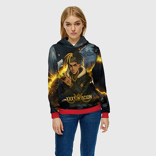 Женская толстовка XXXTentacion мультяшный стиль / 3D-Красный – фото 3