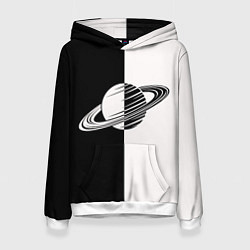 Толстовка-худи женская Сатурн черно-белый, цвет: 3D-белый