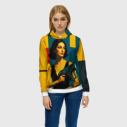 Толстовка-худи женская Девушка с ретрофутуристическим автоматом поп-арт 1, цвет: 3D-белый — фото 2