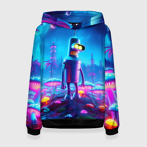 Женская толстовка Бендер на сказочной неоновой грибной планете - ней / 3D-Черный – фото 1