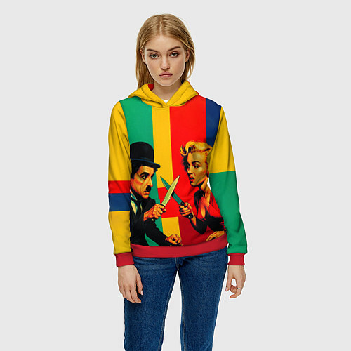 Женская толстовка Чарли Чаплин против Мэрилин Монро поп-арт / 3D-Красный – фото 3