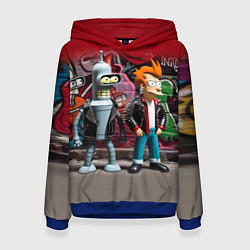 Толстовка-худи женская Bender bending robot and Fry - ai art graffiti, цвет: 3D-синий