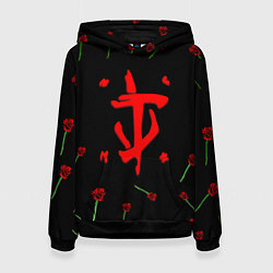 Толстовка-худи женская Doom rose pattern, цвет: 3D-черный