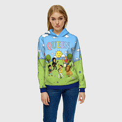Толстовка-худи женская Queen мультяшный стиль на поляне, цвет: 3D-синий — фото 2
